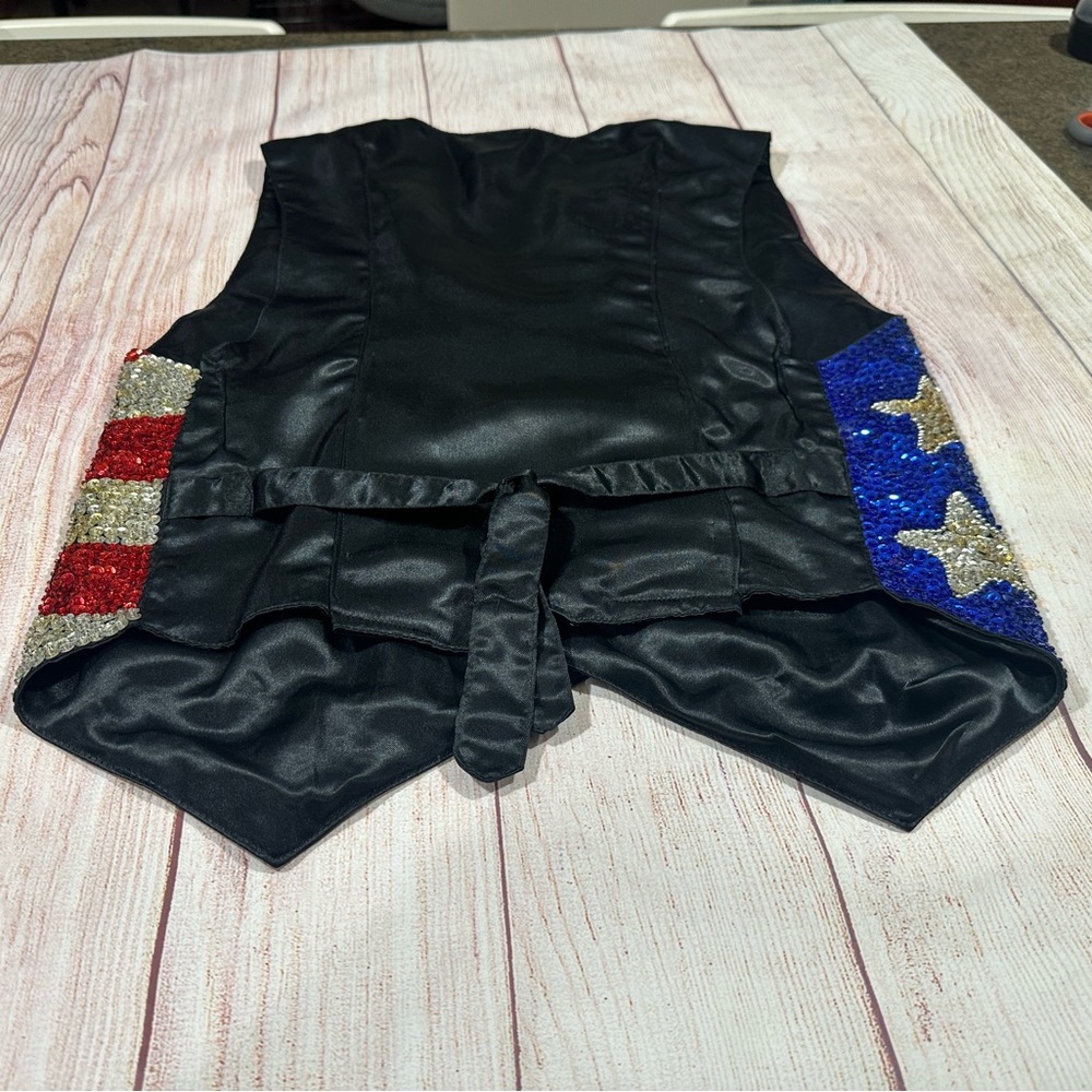 Vintage Y2K Patriotic Glitter Star Flag Sequin Waistcoat Button Vest - Picture 9 of 10